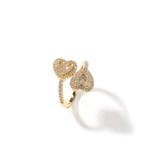 Double Heart Cuff Ring